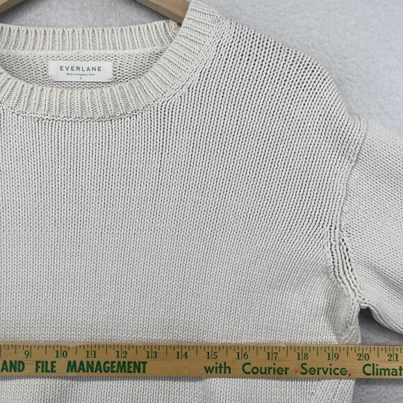EVERLANE Sweater S Chunky Pullover Jumper Cotton Blend Off White - Picture 10 of 12